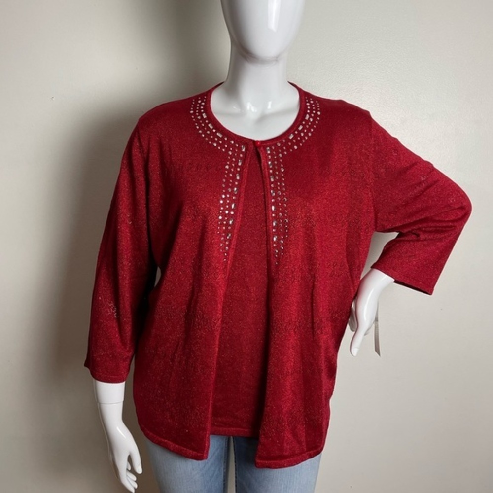 ⭐️ALFRED DUNNER Two For One Embellished Sweater Red size 2X